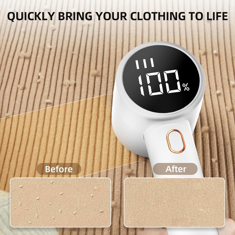 Peiyuu Fabric Shaver, Lint Remover Rechargeable, Electric Portable Sweater Defuzzer with 3 Speeds, 6 Leaf Blades, Digital LED Display to Remove Pilling for Clothes, Furniture, Sweater, Couch, Blanket - Image 2